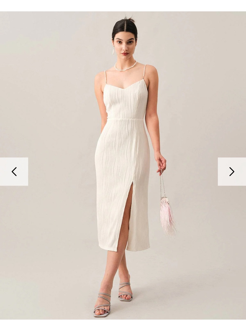 RIHOAS The Wave Textured Pearl Strap Midi Dress